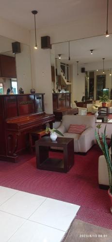 - un salon avec un canapé et un piano dans l'établissement Hotel ESER, à San Pedro