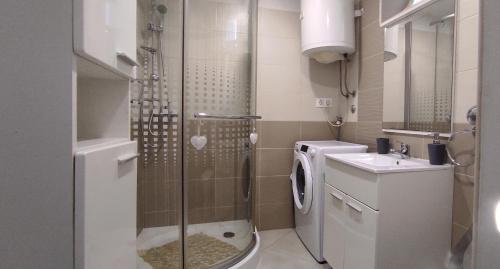 La salle de bains est pourvue d'un lave-linge et d'un lavabo. dans l'établissement Casa Flora, à Kraljevica