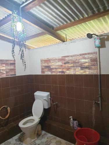 a bathroom with a toilet in a room at Rumah Kayu Aboh in Kuala Terengganu
