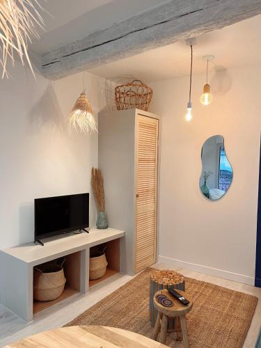 Elle comprend un salon avec une télévision et un bureau. dans l'établissement LE MAJORELLE, à Marseillan