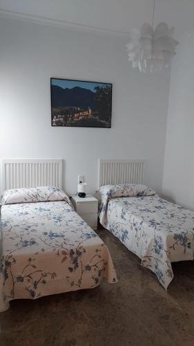 a bedroom with two beds and a picture on the wall at Piso en el Centro de Antequera in Antequera