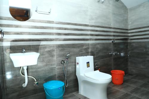 een badkamer met een toilet en een wastafel bij Bliss Homestay Munroe Island in Munroe Island