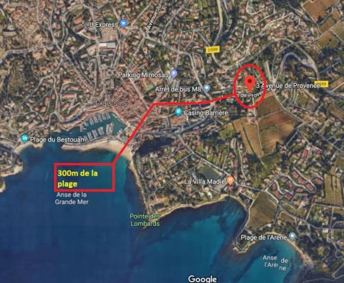 une carte de l'emplacement de la mosquée bleue dans l'établissement Au calme, 200m du centre T2 avec balcon et parking, à Cassis