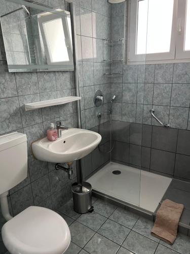 a bathroom with a sink and a toilet and a shower at Esslingen am Neckar Weilstr.47 in Esslingen