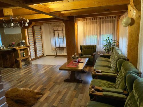沃萊尼德蒙泰的住宿－Casa cu șindrilă，客厅配有绿色沙发和桌子