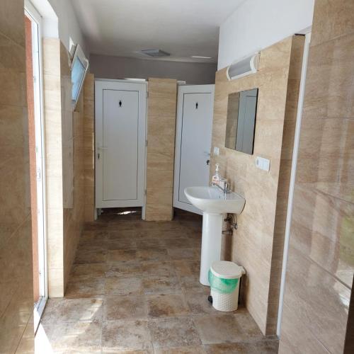 a bathroom with a sink and a mirror at Cazare la Munte cu Piscină in Bistra