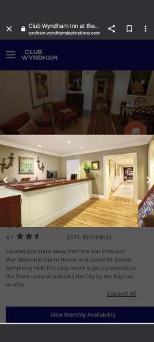 a page of a website with a picture of a living room at Inn at the Opera in San Francisco