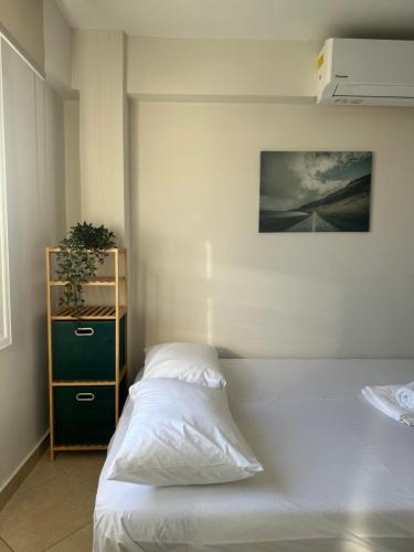 a bedroom with a bed and a book shelf at Acropolis Panorama Studio in Athens