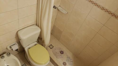 a small bathroom with a toilet and a shower at Apartamento Paseo del Lago in Montevideo