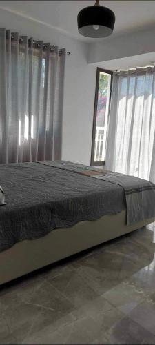 a large bed in a bedroom with a window at Luxury Kouklia Apartments in Kouklia