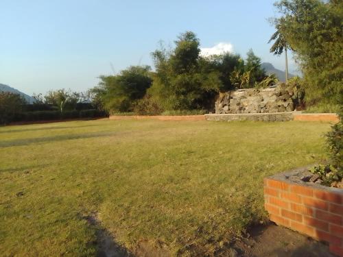 a field of grass with a brick wall and trees at AGASARO ECO RESORT 