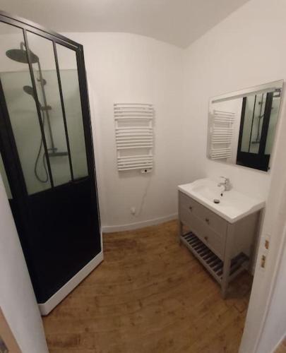 a bathroom with a sink and a mirror at Maison de ville familiale in Caussade