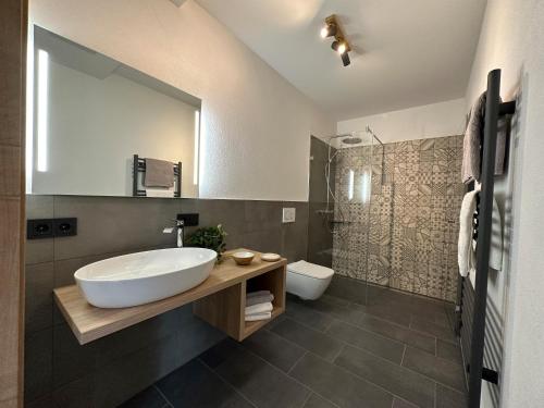 Bilik mandi di Ferienhaus Waldschatz Baiersbronn