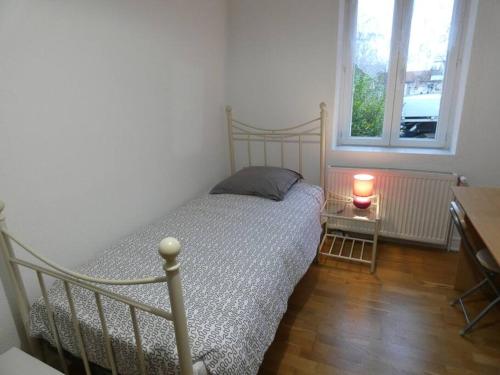 une chambre avec un lit, un bureau et une fenêtre dans l'établissement Beau studio proche tous commerces, à Nancy