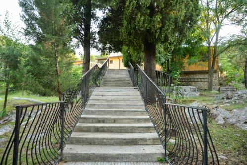 a stairway leading up to a building with a tree at Village of Peace - House 40 in Shkodër