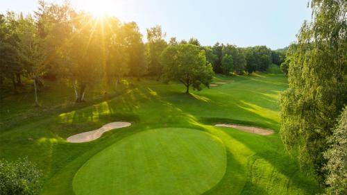 - une vue sur un green de golf avec 2 putts dans l'établissement Logis Hôtel Golf Le Domaine Du Val De Sorne, à Vernantois