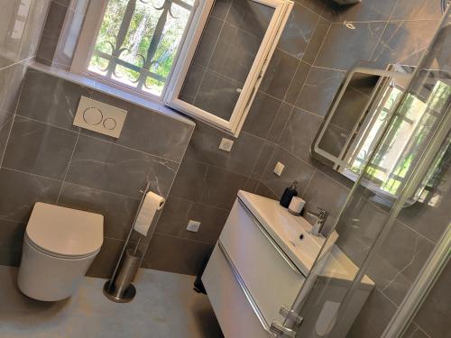 a bathroom with a toilet and a sink at La villa Roméo, piscine et spa in Sainte-Maxime