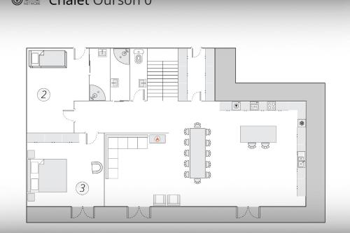 un plan d'étage d'un immeuble de bureaux avec dans l'établissement Chalet Ourson du Passieu - OVO Network, à Saint-Nicolas-la-Chapelle