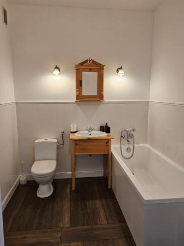 a bathroom with a toilet and a sink and a tub at apartament 34 in Szczecinek