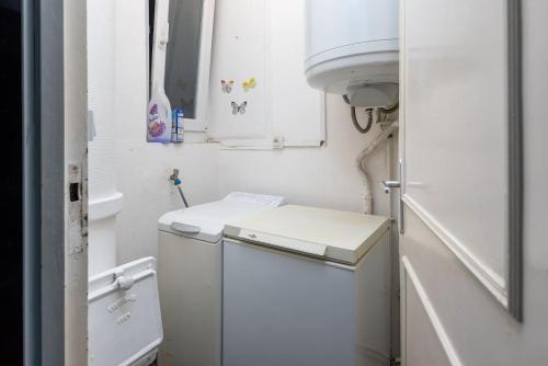 a small white bathroom with a washer and dryer at Le jardin des plantes B in Amiens