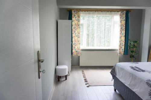 een slaapkamer met een bed en een raam bij Platine Apartments in Istanbul