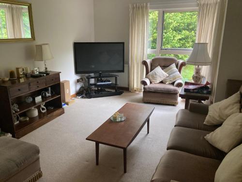 a living room with a couch and a tv at Lokiladdich in Bearsden