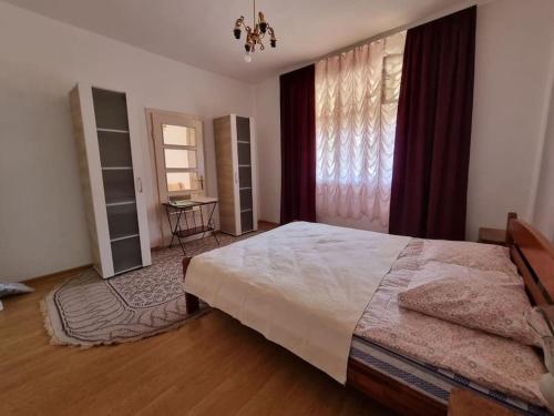 Un dormitorio con una cama grande y una ventana en Apartman Terasa en Bijelo Polje