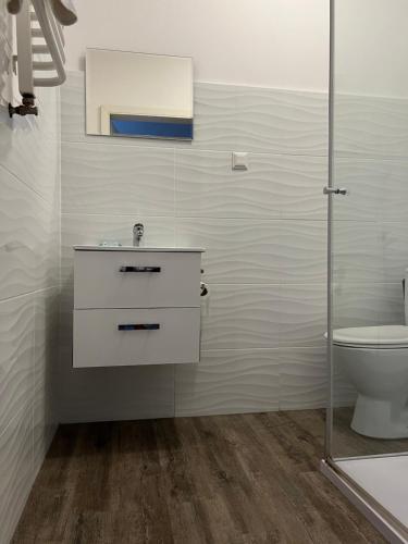 ein Bad mit einem Waschbecken und einem WC in der Unterkunft Motel Orzeł in Szczecinek