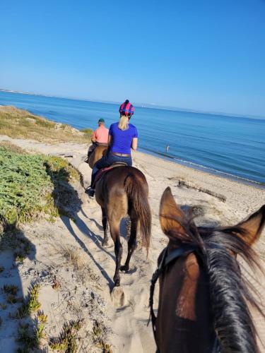 two people riding horses on the beach at Villa Maddalena guest house in Sorso