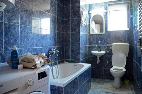 a bathroom with a tub and a toilet and a sink at House of peace in Podgorica