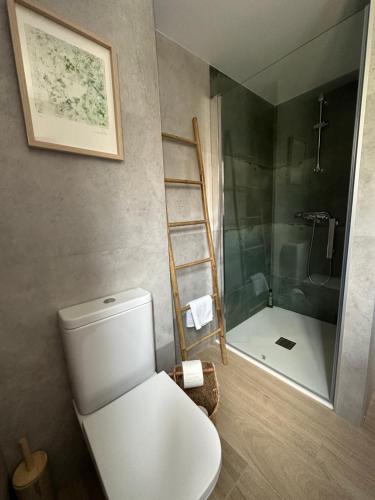 a bathroom with a toilet and a shower with a ladder at Maravilloso piso a estrenar in Villareal
