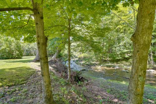 a stream in a wooded area with trees at Waterfalls and Trails at The Mills At Green Hole in Hillsdale