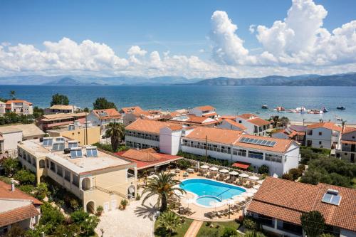 an aerial view of a resort with a swimming pool at Konstantina Apartments in Kavos