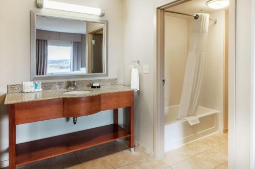 uma casa de banho com um lavatório e um espelho em Hampton Inn & Suites Chicago Deer Park em Deer Park