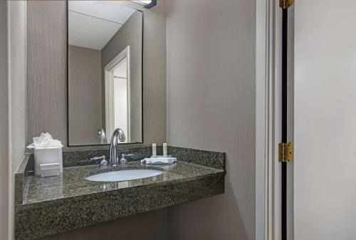 a bathroom with a sink and a mirror at Homewood Suites by Hilton Chicago-Lincolnshire in Lincolnshire