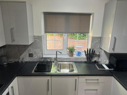 a kitchen with a sink and a window at Flat 1 Hobart Lodge in Hendon