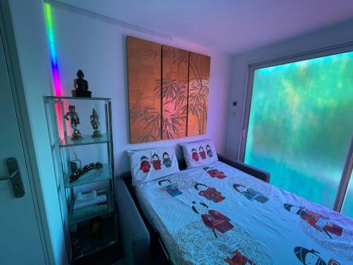 1 dormitorio con cama y ventana en Relaxation AquatiqueGarantie100% en Saint-Estève