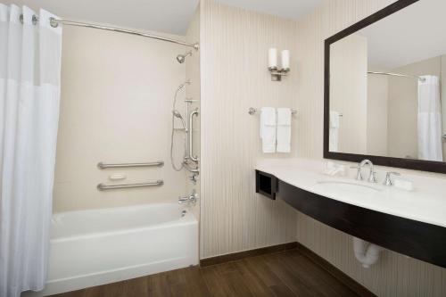 a bathroom with a tub and a sink and a shower at Hilton Garden Inn Charlotte Airport in Charlotte