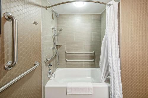 a bathroom with a bath tub and a shower at DoubleTree by Hilton Decatur Riverfront in Decatur