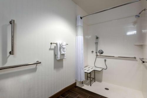 uma casa de banho com um chuveiro e um WC. em Hampton Inn Debary-Deltona em DeBary