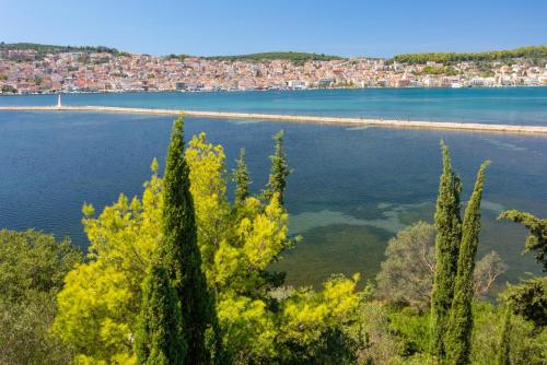 a view of a body of water with trees and houses at Villa Angelos in Katelios