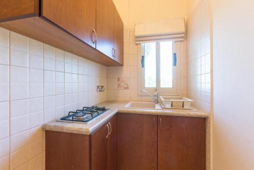 a small kitchen with a sink and a stove at Villa Clementina in Kato Yialia