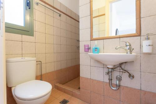 łazienka z toaletą i umywalką w obiekcie Villa Vali w mieście Trapezaki