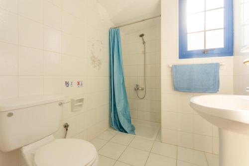 a bathroom with a toilet and a sink and a shower at Villa Charoula Thio in Polis Chrysochous