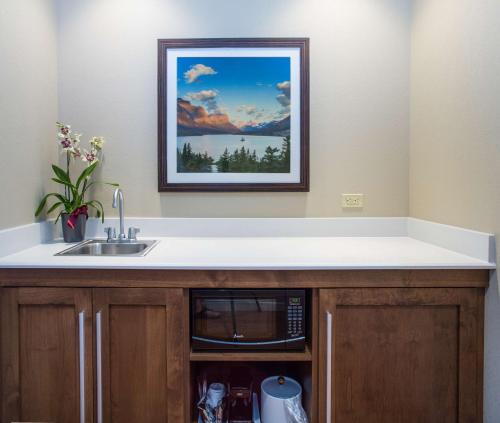 a kitchen with a sink and a microwave at Hampton Inn & Suites Whitefish in Whitefish