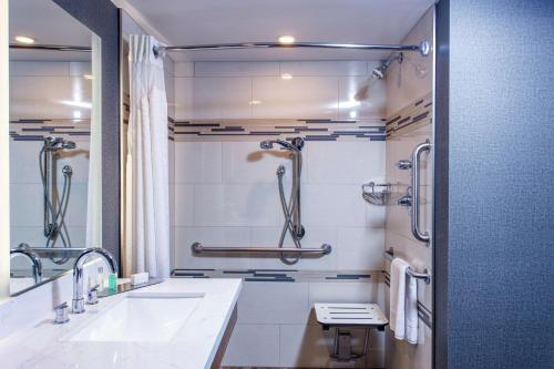 y baño con lavabo y ducha. en DoubleTree by Hilton Appleton, WI, en Appleton