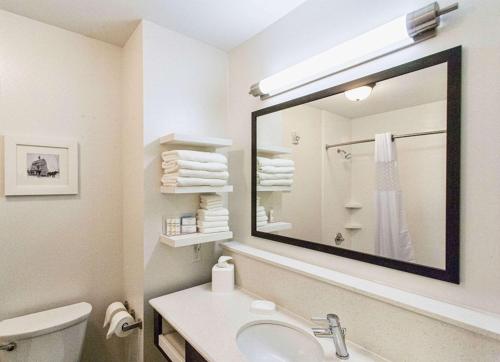 a bathroom with a sink and a mirror at Hampton Inn Hibbing in Hibbing