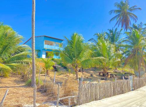 a house on a beach with palm trees at Casa Praia Beira Mar "TÉRREO" Guriú,Ce in Guriú