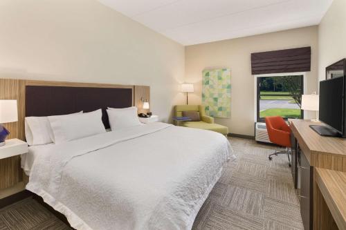 Cette chambre comprend un grand lit et une télévision. dans l'établissement Hampton Inn Lagrange near Callaway Gardens, à LaGrange