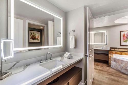 a bathroom with a sink and a large mirror at Hilton Grand Vacations Club Flamingo Las Vegas in Las Vegas